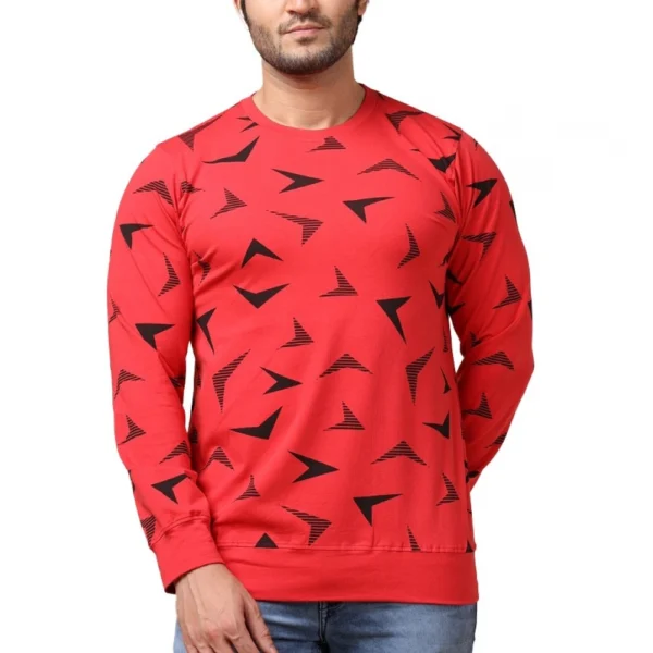 Generic Men's Casual Cotton Printed Round Neck Full Sleeve T-Shirt (Red)