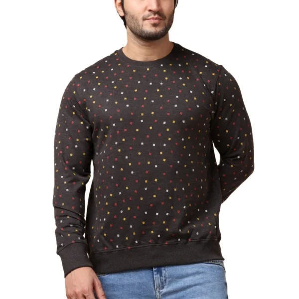 Generic Men's Casual Cotton Printed Round Neck Full Sleeve Sweat T-Shirt (Black)