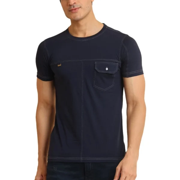 Generic Men's Casual Cotton Solid Round Neck Half Sleeve T-Shirt (Navy)