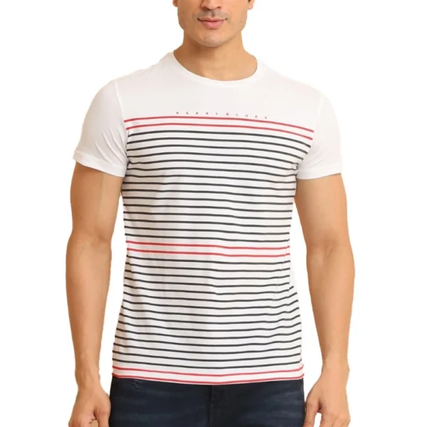 White Men's Printed Round Neck Half Sleeve T-Shirt