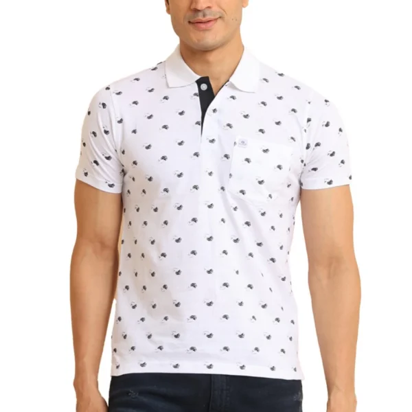 Generic Men's Casual Cotton Printed Polo Neck Half Sleeve T-Shirt (White)