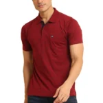Generic Men's Casual Cotton Printed Polo Neck Half Sleeve T-Shirt (Red)