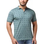 Grey Men's Casual Cotton Printed Polo Neck Half Sleeve T-Shirt