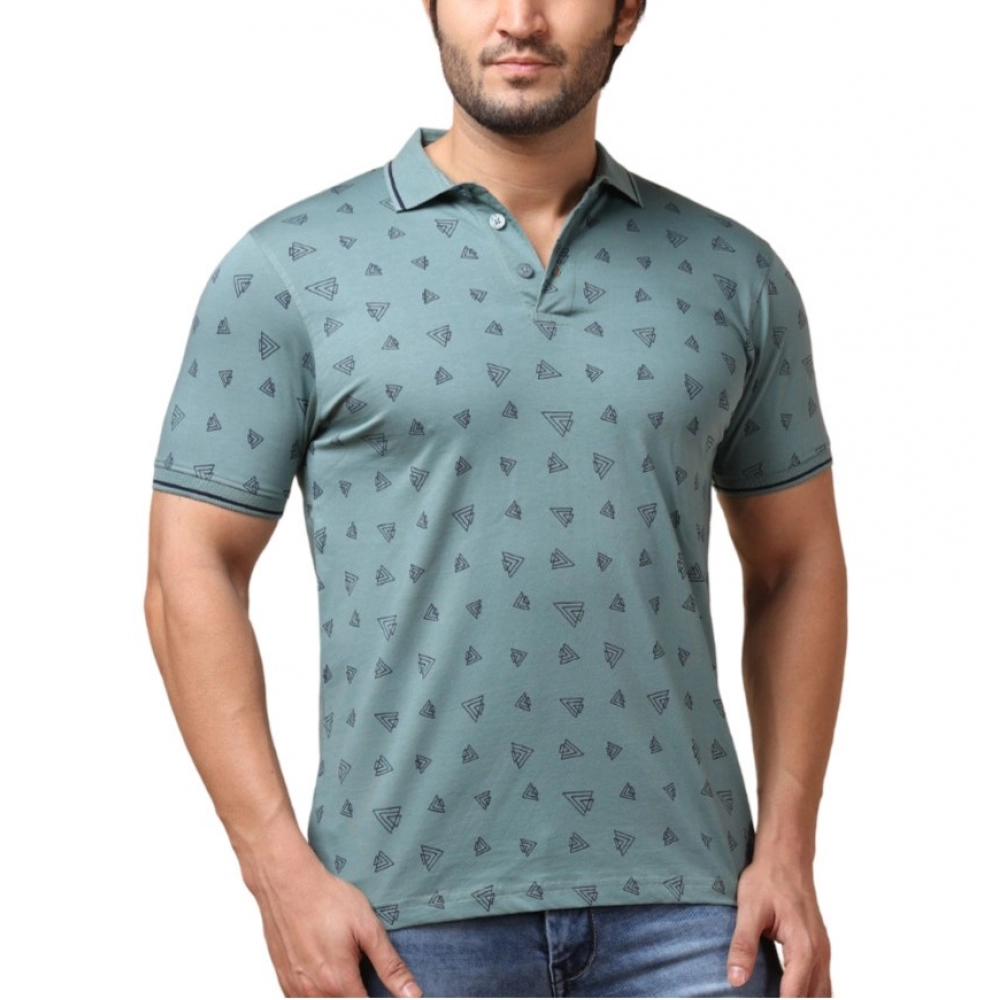 Grey Men's Casual Cotton Printed Polo Neck Half Sleeve T-Shirt