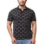 Generic Men's Casual Cotton Printed Polo Neck Half Sleeve T-Shirt (Black)