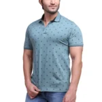 Men's Grey Printed Polo Neck Half Sleeve T-Shirt