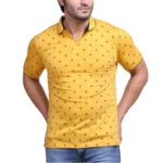 Men's Mustard Printed Polo Neck Half Sleeve T-Shirt