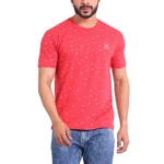 Men's Red Printed Round Neck Half Sleeve T-Shirt