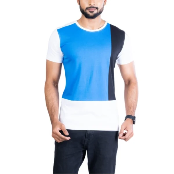 Men's Blue Casual Cotton Printed Round Neck Half Sleeve T-Shirt