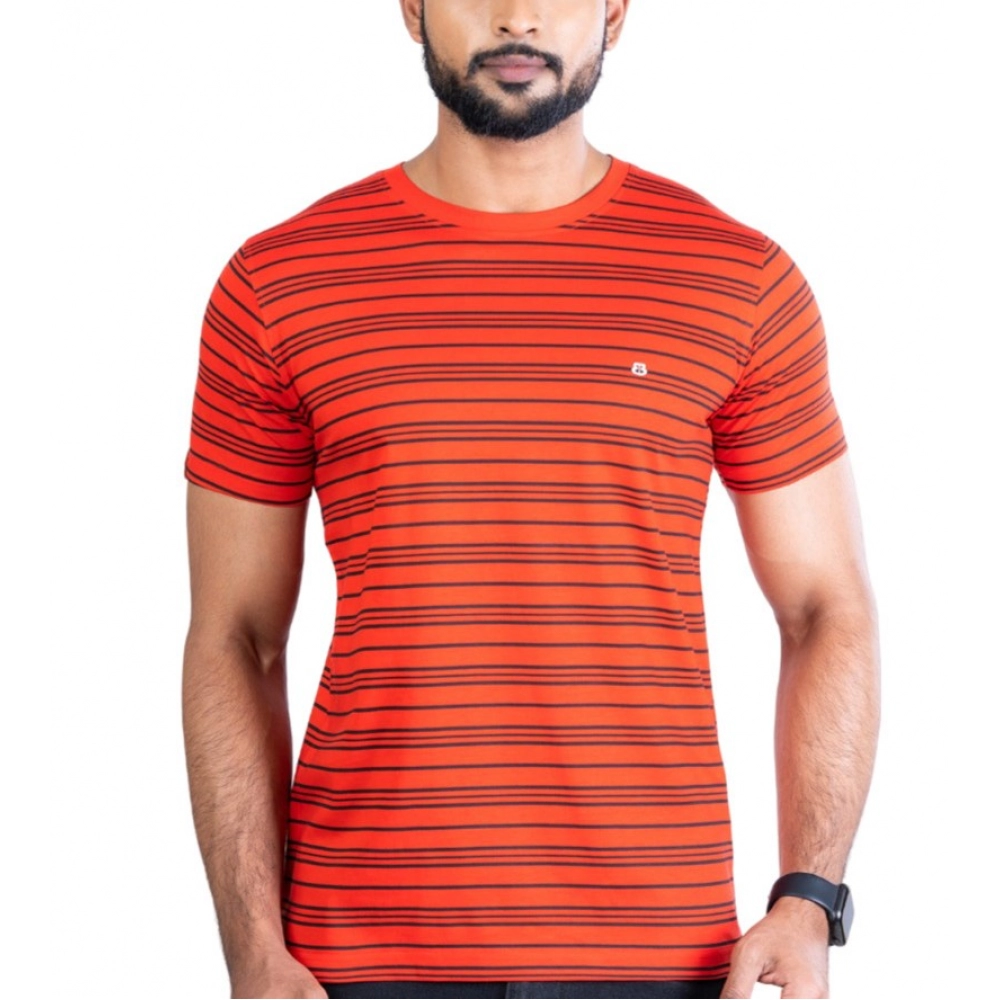 Men's Red Printed Cotton Round Neck Half Sleeve T-Shirt