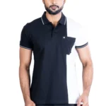 Generic Men's Casual Cotton Printed Polo Neck Half Sleeve T-Shirt (Black)