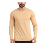 Generic Men's Casual Cotton Solid Round Neck Full Sleeve T-Shirt  (Beige)