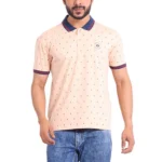 Men's Peach Printed Polo Neck Half Sleeve T-Shirt