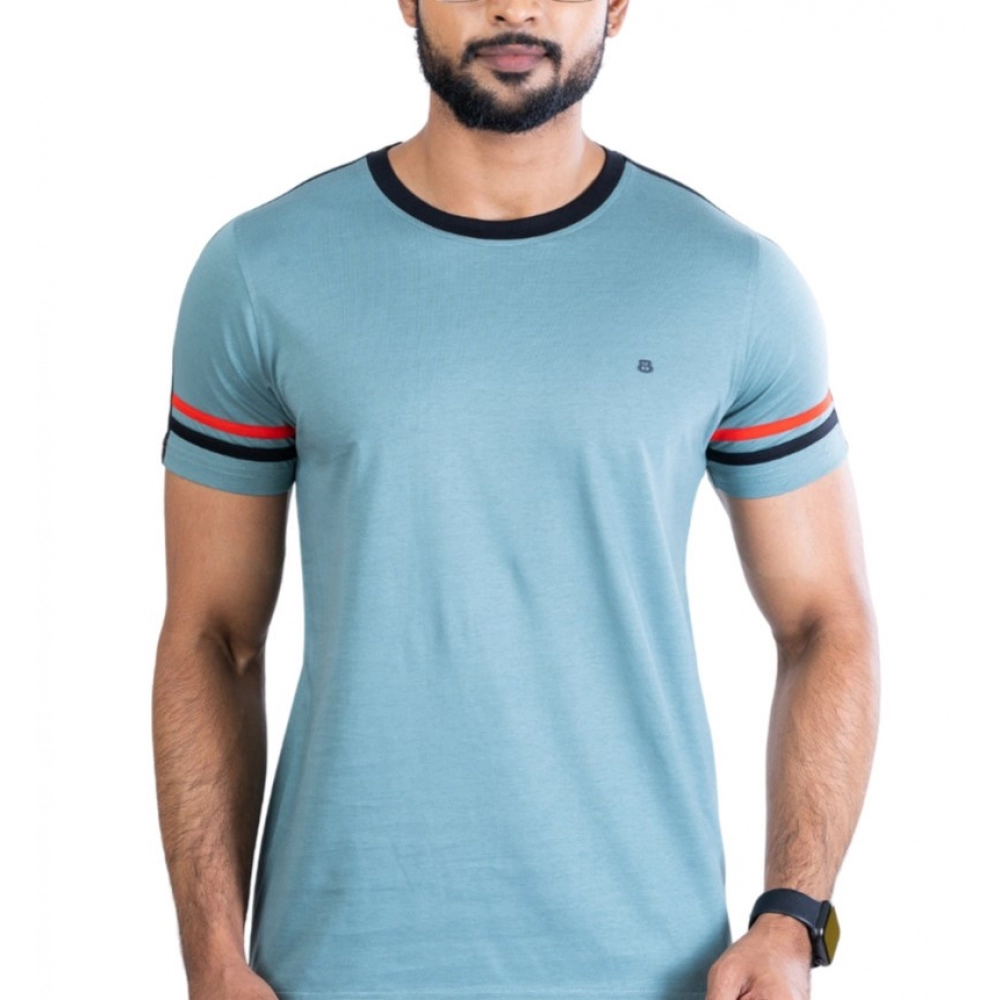 Men's Grey Casual Cotton Printed Round Neck Half Sleeve T-Shirt