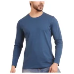 Generic Men's Casual Cotton Solid Round Neck Full Sleeve T-Shirt (Blue)