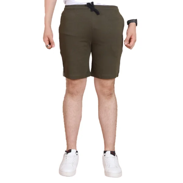 Men's Olive Cotton Striped Above Knee Shorts