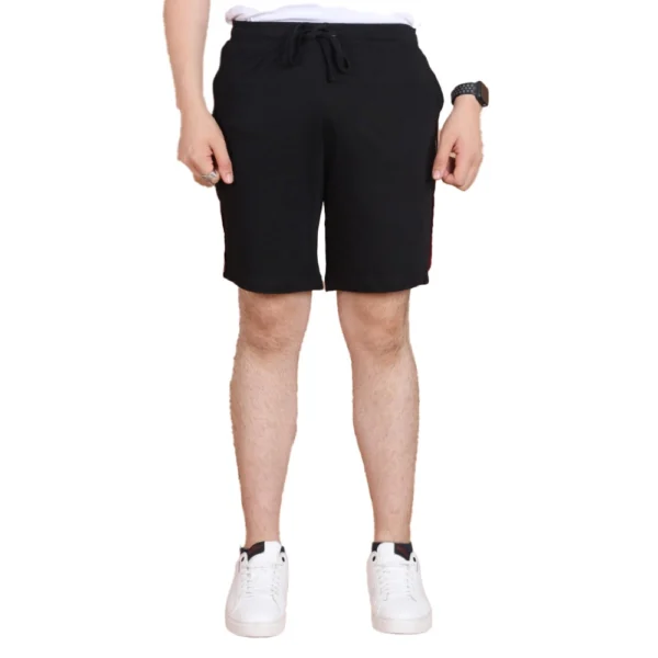 Men's Black Cotton Striped Above Knee Shorts