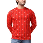 Men's red printed full sleeve cotton T-shirt