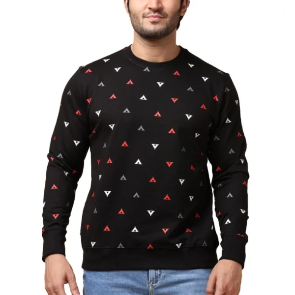 Generic Men's Casual Cotton Printed Round Neck Full Sleeve Sweat T-Shirt (Black)