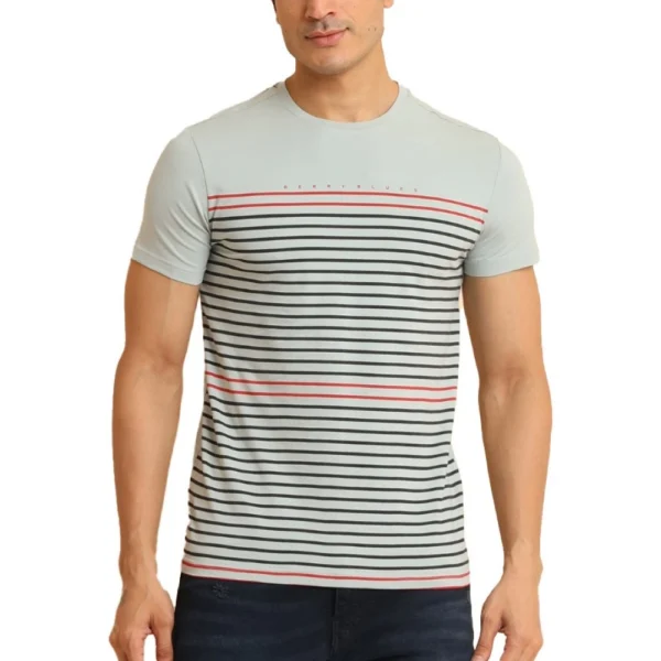 Generic Men's Casual Cotton Printed Round Neck Half Sleeve T-Shirt (Grey)