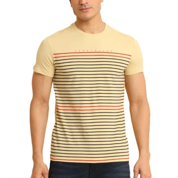 NariHaat Men's Beige Printed Round Neck Half Sleeve T-Shirt