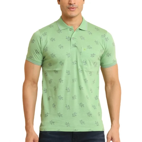 Generic Men's Casual Cotton Printed Polo Neck Half Sleeve T-Shirt (Light Green)
