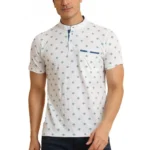 Generic Men's Casual Cotton Printed Mandarin Collar Half Sleeve T-Shirt (Offwhite)