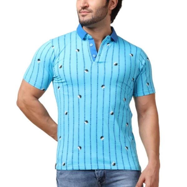 Skyblue Men's Premium Cotton Printed Polo T-Shirt