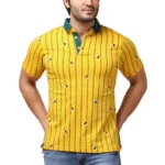 Yellow Men's Casual Cotton Printed Polo Neck Half Sleeve T-Shirt