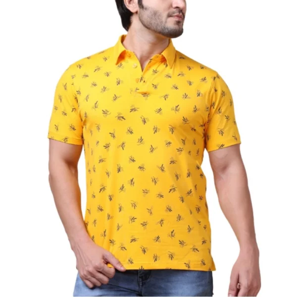 Generic Men's Casual Cotton Printed Polo Neck Half Sleeve T-Shirt (Turmeric)