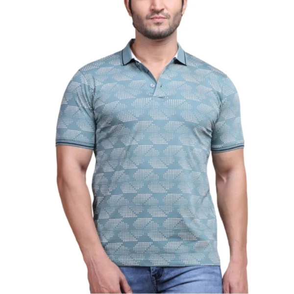 Generic Men's Casual Cotton Printed Polo Neck Half Sleeve T-Shirt (Grey)