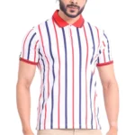 Generic Men's Casual Cotton Printed Polo Neck Half Sleeve T-Shirt (White)