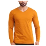 Mustard Men's Solid V Neck Full Sleeve T-Shirt