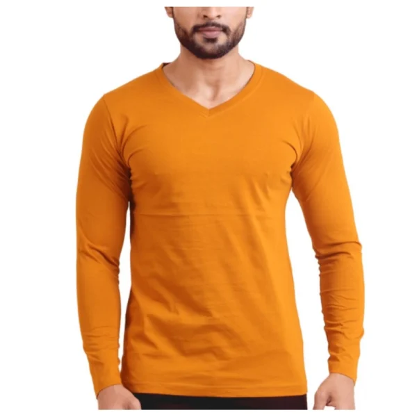 Mustard Men's Solid V Neck Full Sleeve T-Shirt
