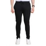 Men's Black Cotton Striped Full Length Track Pants