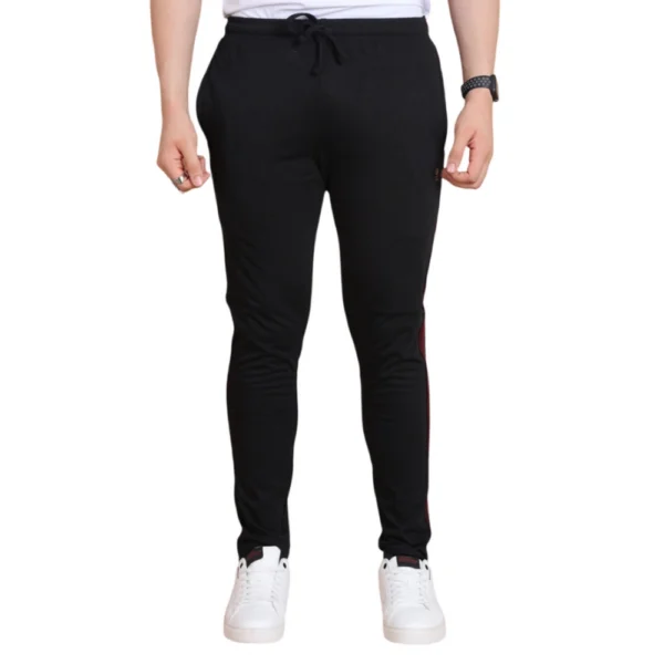Men's Black Cotton Striped Full Length Track Pants