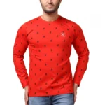 Men's red printed full sleeve cotton T-shirt