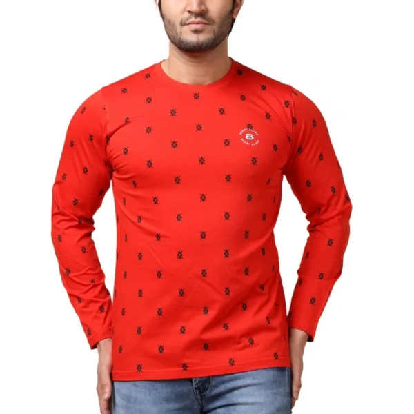 Men's red printed full sleeve cotton T-shirt