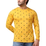 Men's mustard printed full sleeve cotton T-shirt