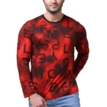 Generic Men's Casual Cotton Printed Round Neck Full Sleeve T-Shirt (Red)