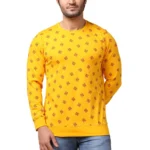 Generic Men's Casual Cotton Printed Round Neck Full Sleeve T-Shirt (Mustard)