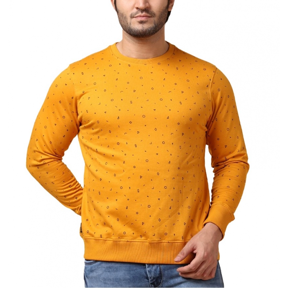 Mustard Men's Printed Round Neck Full Sleeve Sweat T-Shirt