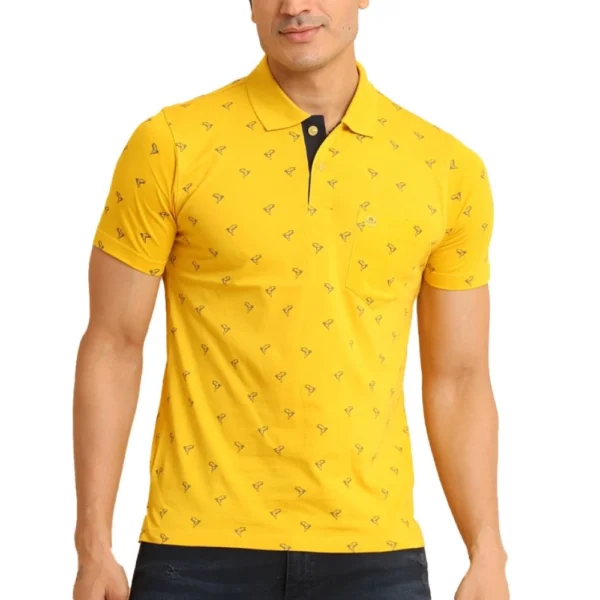 Generic Men's Casual Cotton Printed Polo Neck Half Sleeve T-Shirt (Yellow)