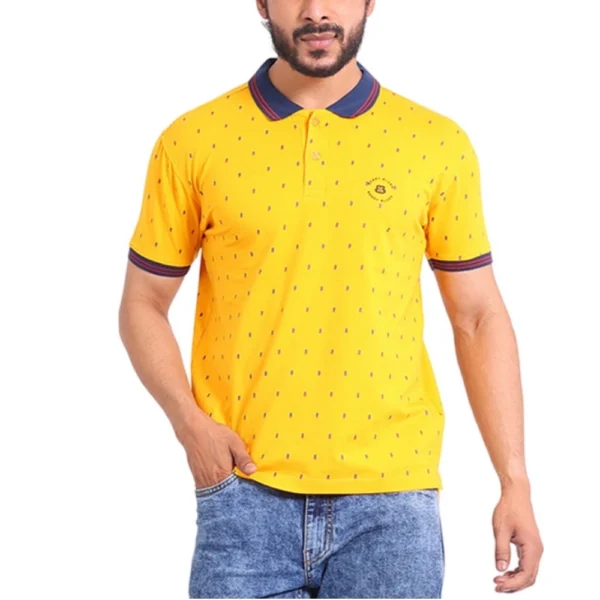 Men's Turmeric Printed Polo Neck Half Sleeve T-Shirt