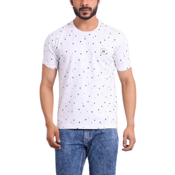 Generic Men's Casual Cotton Printed Round Neck Half Sleeve T-Shirt (White)