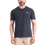Generic Men's Casual Cotton Printed Round Neck Half Sleeve T-Shirt (Black)