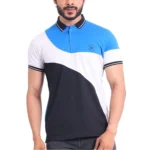 Generic Men's Casual Cotton Printed Polo Neck Half Sleeve T-Shirt (Blue)