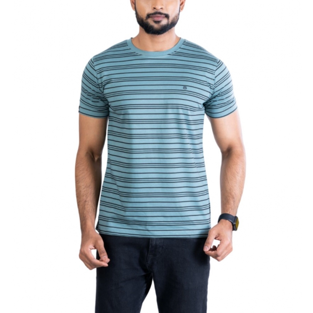Men's Grey Printed Cotton Round Neck Half Sleeve T-Shirt