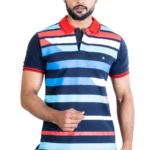 Generic Men's Casual Cotton Printed Polo Neck Half Sleeve T-Shirt (Navy)