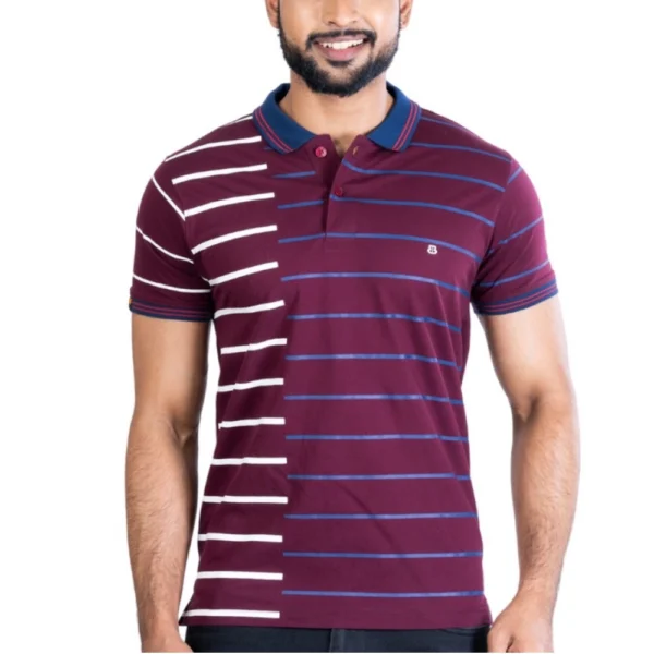 Purple Men's Casual Cotton Printed Polo Neck T-Shirt